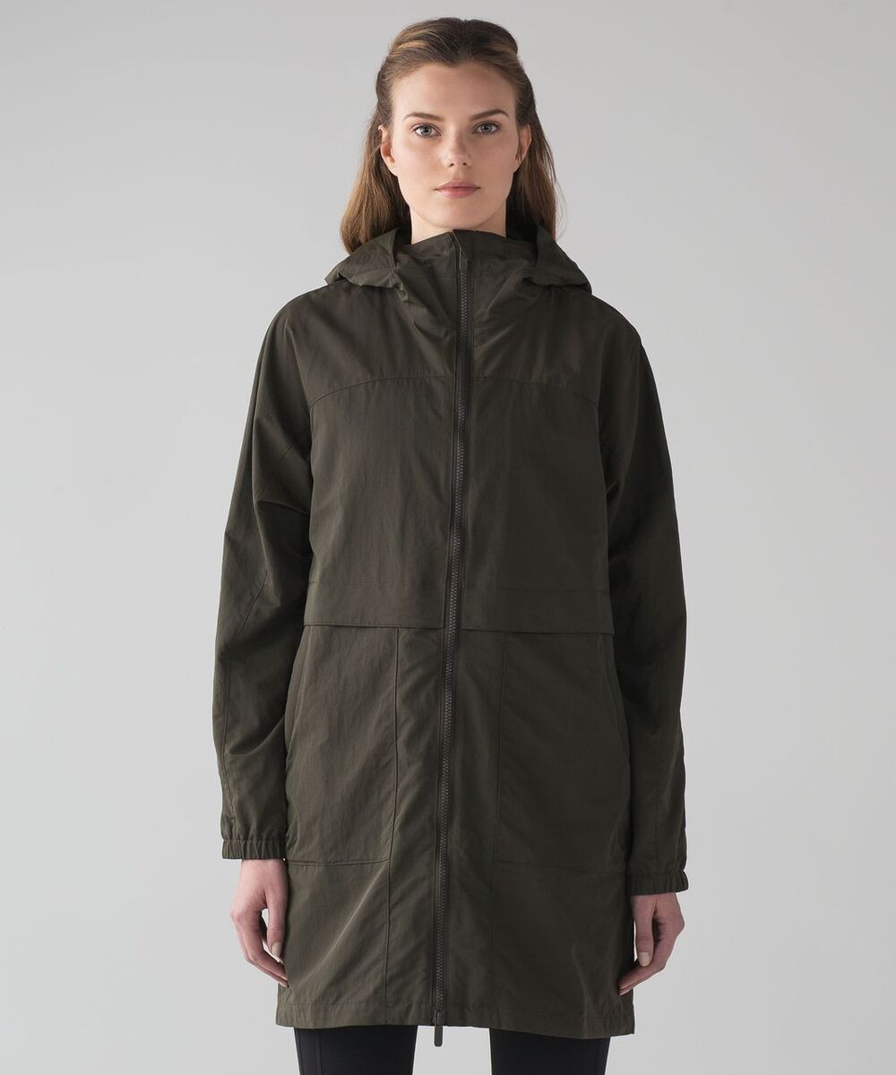 Lululemon Easy As Jacket Dark Olive Size 4 Rain Jacket Mid-Length Waterproof